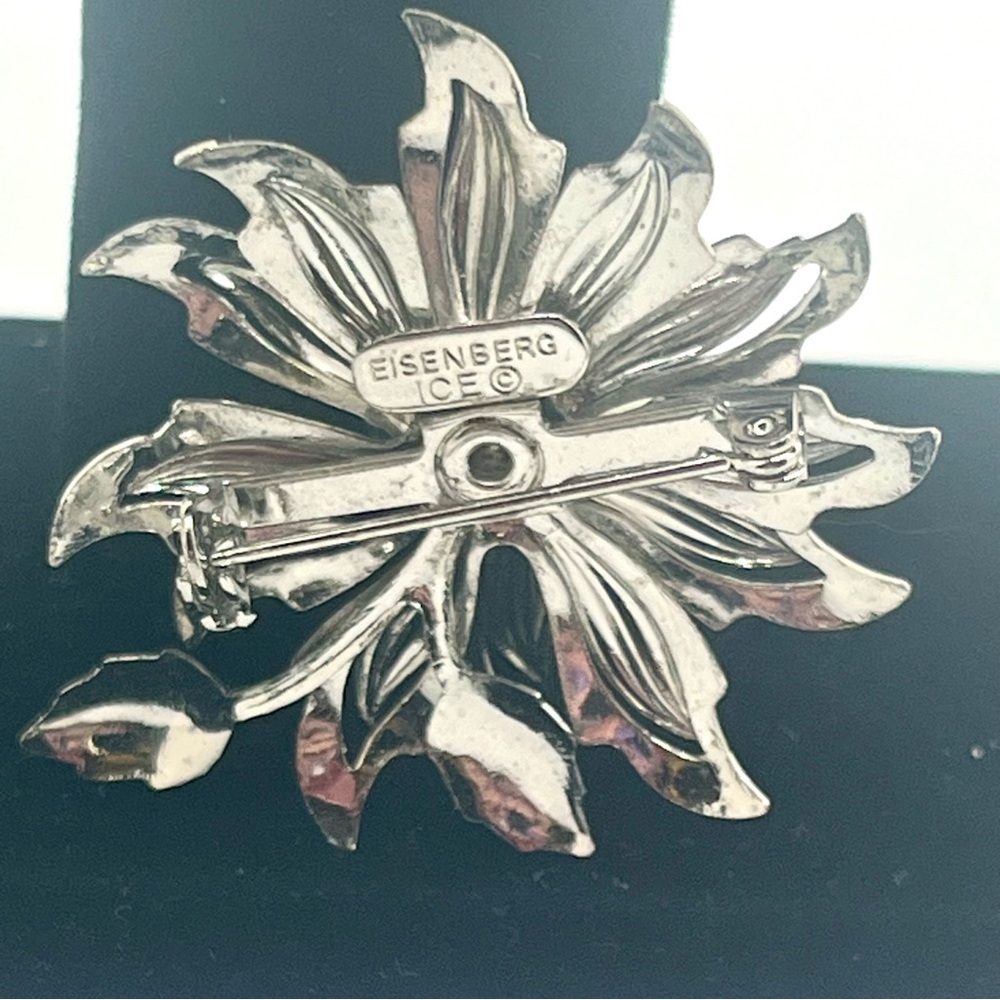 Vintage Eisenberg Ice Flower Brooch Silver Tone Crystal Rhinestone - Picture 6 of 9
